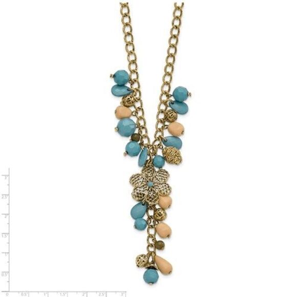 1928 Gold-tone Floral Pattern Bead Necklace - Picture 1 of 4